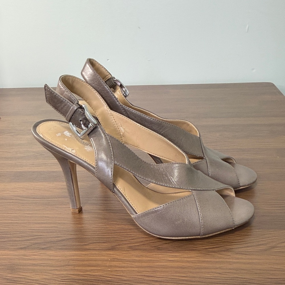 Michael Kors‎ Taupe Slingback Peep-toe Heels Sz 9.5 NWOT - Picture 5 of 10